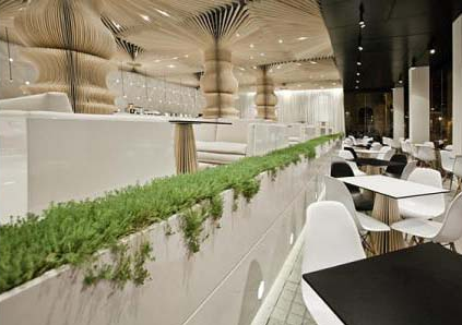 涂鴉咖啡廳內部與藝術天花板裝修效果圖