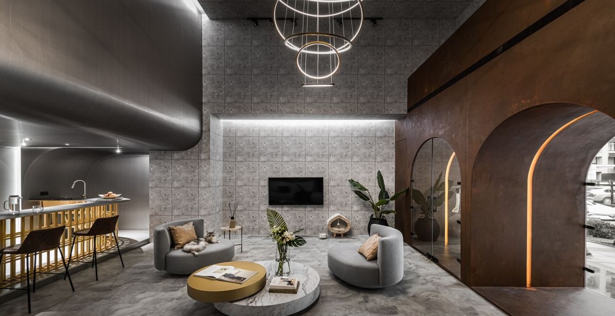 商業(yè)空間設(shè)計(jì)：高雅現(xiàn)代風(fēng)的商業(yè)空間，拱門、開放空間、造型吧臺(tái)讓人與貓更好交流