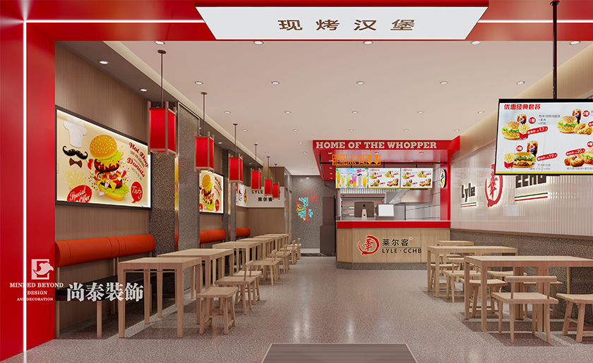 深圳龍崗100平米炸雞漢堡店餐飲店面裝修設(shè)計(jì)